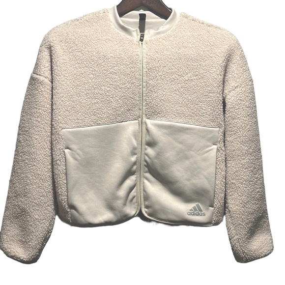 NWT ADIDAS WMNS FULL ZIP CROPPED FLEECE SIZE M - Picture 2 of 13